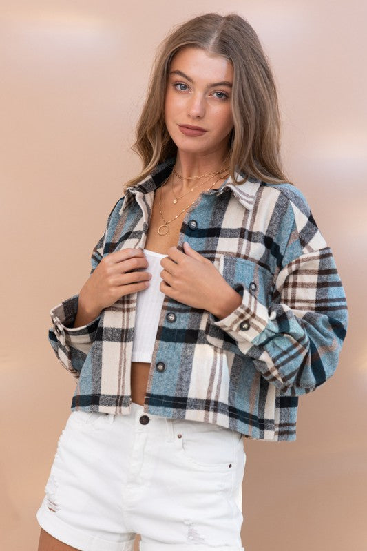 Women's Plaid Crop Shirt Jacket