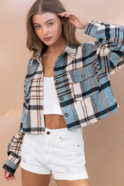 Women's Plaid Crop Shirt Jacket