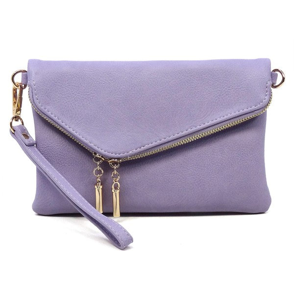 Women's Faux Leather Foldover Clutch with Detachable Strap