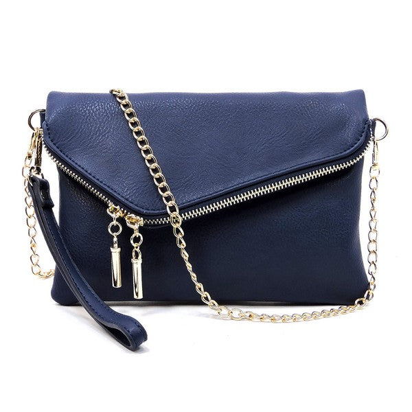 Women's Faux Leather Foldover Clutch with Detachable Strap