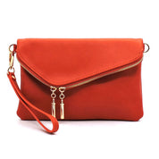 Women's Faux Leather Foldover Clutch with Detachable Strap