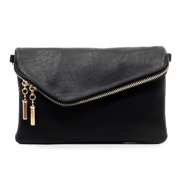 Women's Faux Leather Foldover Clutch with Detachable Strap