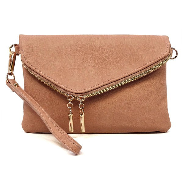 Women's Faux Leather Foldover Clutch with Detachable Strap