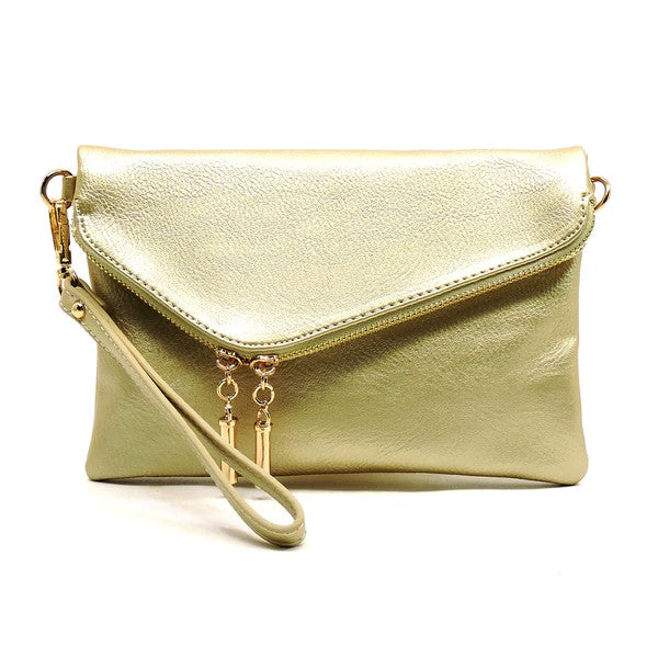 Women's Faux Leather Foldover Clutch with Detachable Strap