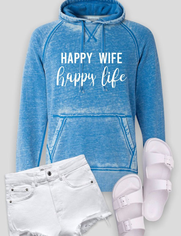 Women's Vintage Hoodie - Happy Wife Happy Life Sweatshirt