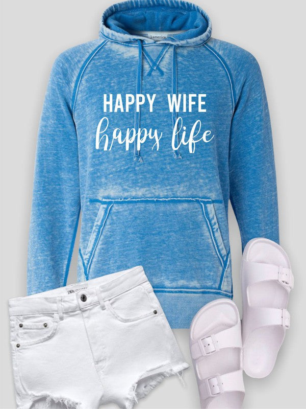 Women's Vintage Hoodie - Happy Wife Happy Life Sweatshirt