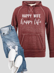 Women's Vintage Hoodie - Happy Wife Happy Life Sweatshirt