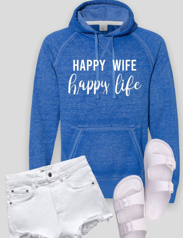 Women's Vintage Hoodie - Happy Wife Happy Life Sweatshirt