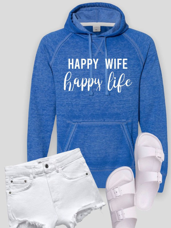 Women's Vintage Hoodie - Happy Wife Happy Life Sweatshirt