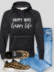 Women's Vintage Hoodie - Happy Wife Happy Life Sweatshirt