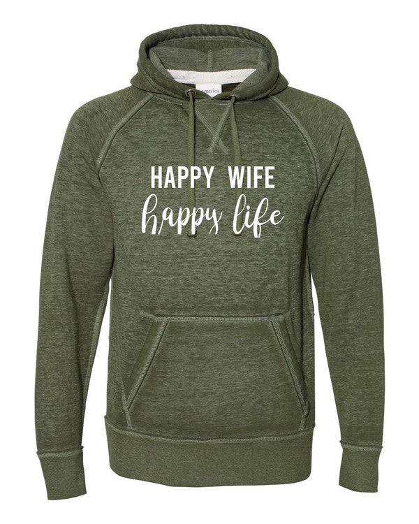 Women's Vintage Hoodie - Happy Wife Happy Life Sweatshirt