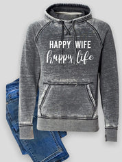 Women's Vintage Hoodie - Happy Wife Happy Life Sweatshirt