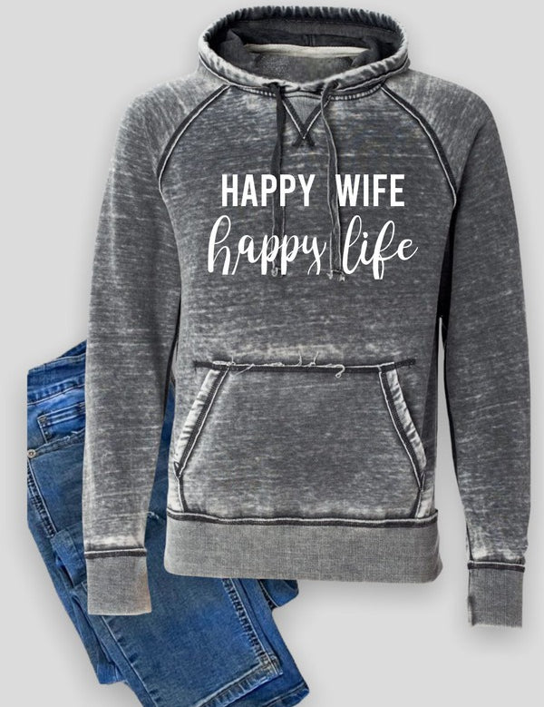 Women's Vintage Hoodie - Happy Wife Happy Life Sweatshirt