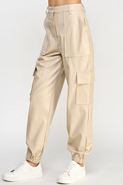 Women's Casual Loose Fit Vegan Leather Cargo Pants