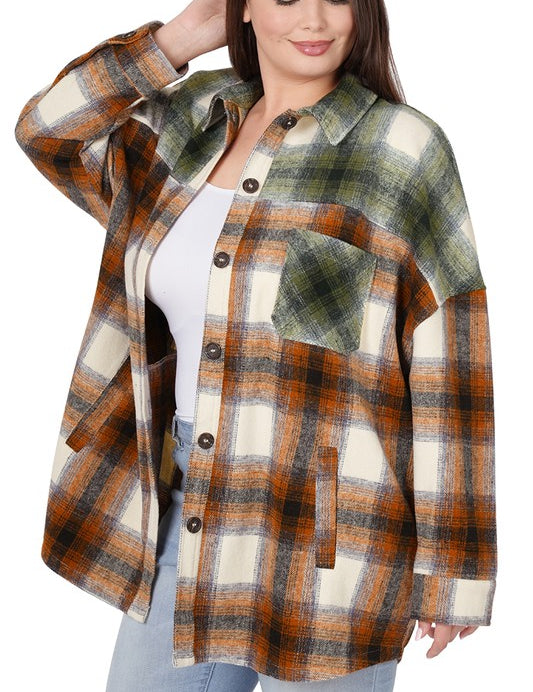 Plus Size Oversized Plaid Longline Shacket for Women