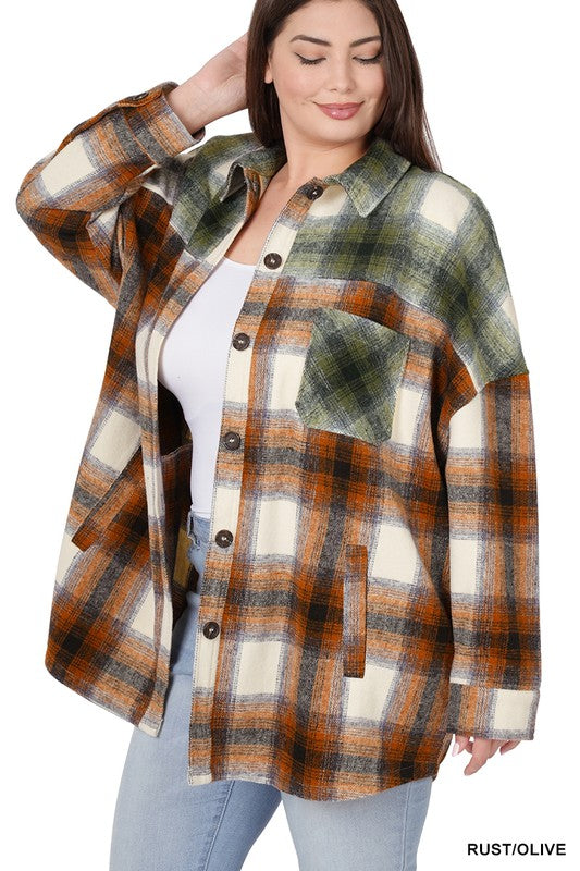 Plus Size Oversized Plaid Longline Shacket for Women