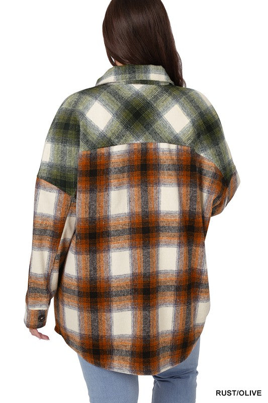 Plus Size Oversized Plaid Longline Shacket for Women