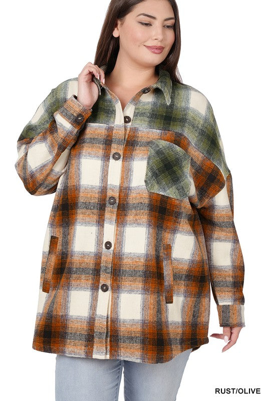 Plus Size Oversized Plaid Longline Shacket for Women