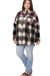 Plus Size Oversized Plaid Longline Shacket for Women