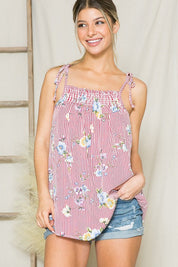 Women's Floral Smocked Front Tank Top