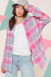 Women's Relaxed Fit Button Down Plaid Shirt