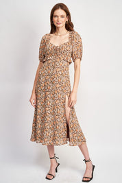 Women's Floral Ruffle Midi Dress