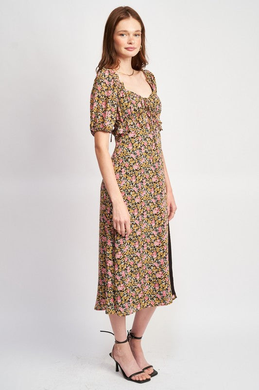 Women's Floral Ruffle Midi Dress