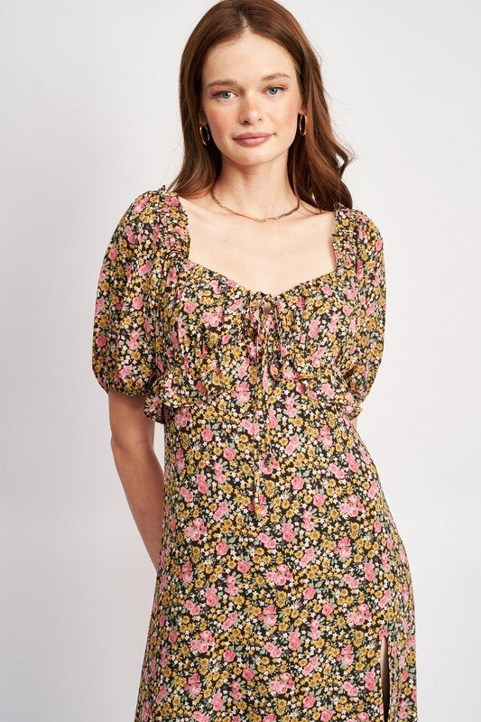 Women's Floral Ruffle Midi Dress