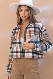 Women's Plaid Crop Shirt Jacket