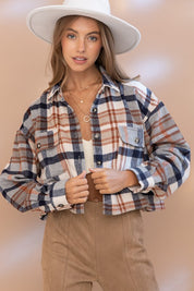 Women's Plaid Crop Shirt Jacket