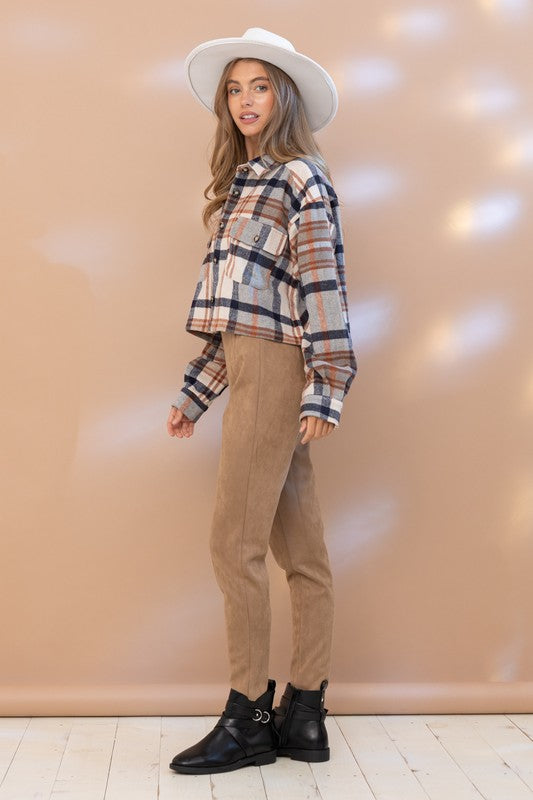 Women's Plaid Crop Shirt Jacket