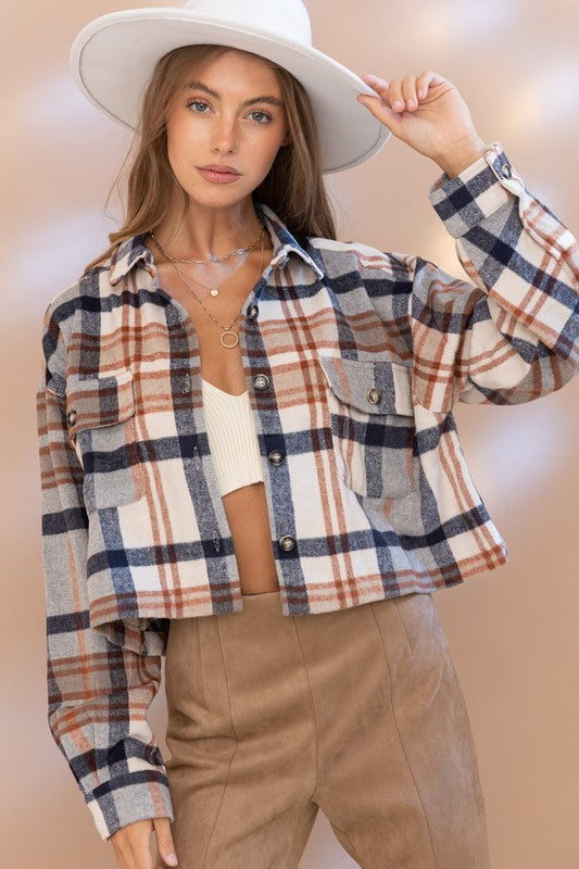 Women's Plaid Crop Shirt Jacket