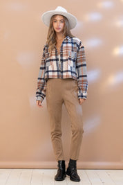 Women's Plaid Crop Shirt Jacket