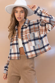 Women's Plaid Crop Shirt Jacket