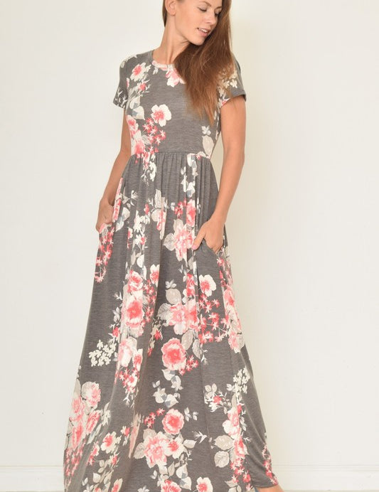 Vintage Floral Maxi Dress With Pockets