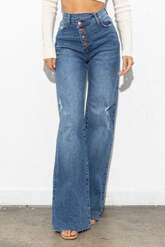 Women's High-Waisted Criss Cross Wide Leg Jeans