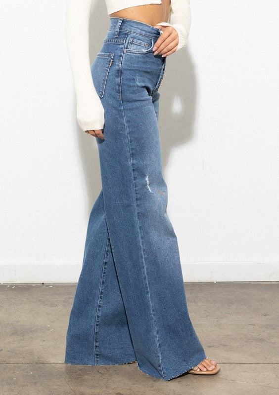 Women's High-Waisted Criss Cross Wide Leg Jeans