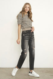 Women's High Rise Girlfriend Jeans in Dark Grey Wash