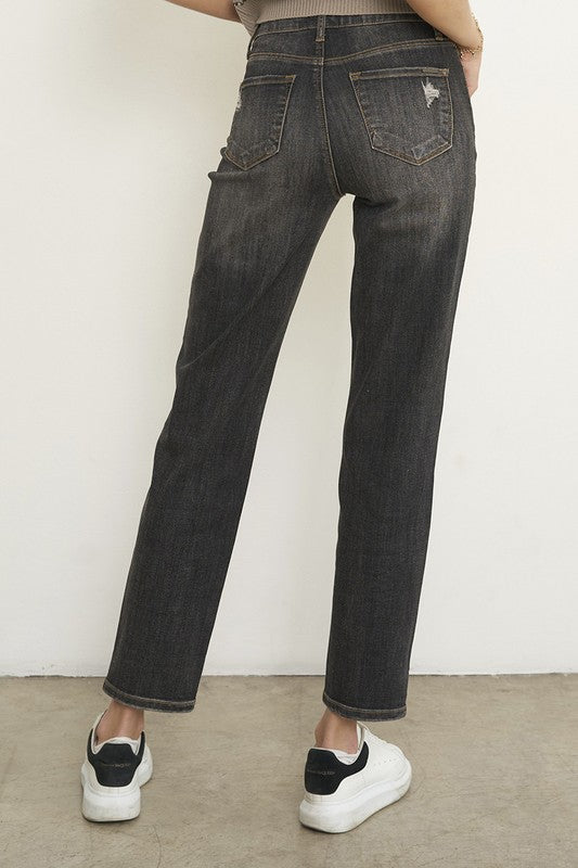 Women's High Rise Girlfriend Jeans in Dark Grey Wash