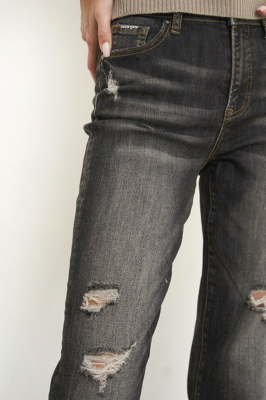 Women's High Rise Girlfriend Jeans in Dark Grey Wash