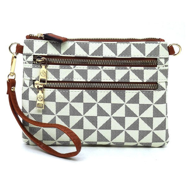 Women's Faux Leather Multi Zip Clutch Crossbody Bag