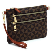 Women's Faux Leather Multi Zip Clutch Crossbody Bag