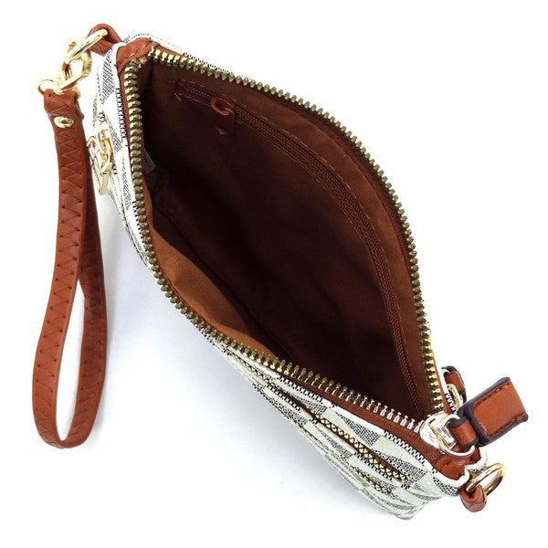 Women's Faux Leather Multi Zip Clutch Crossbody Bag