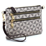 Women's Faux Leather Multi Zip Clutch Crossbody Bag