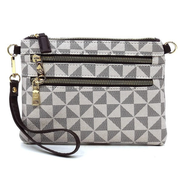 Women's Faux Leather Multi Zip Clutch Crossbody Bag