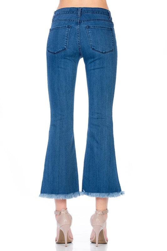 Women's Mid Rise Crop Flare Ankle Jeans