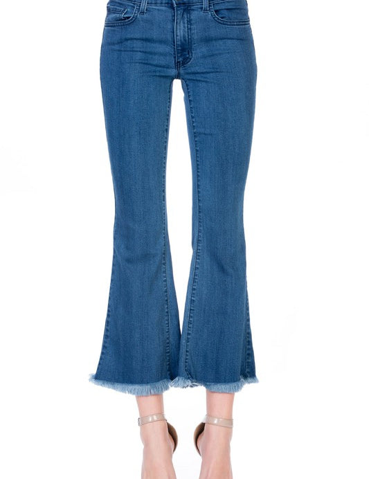 Mid-Rise Crop Flare Leg Denim Ankle Jeans pants