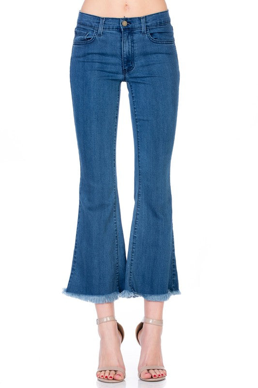 Women's Mid Rise Crop Flare Ankle Jeans