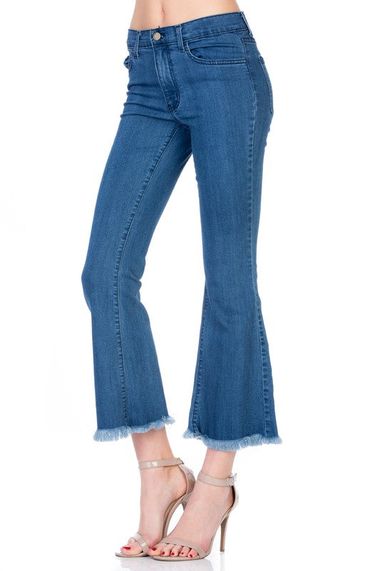 Women's Mid Rise Crop Flare Ankle Jeans