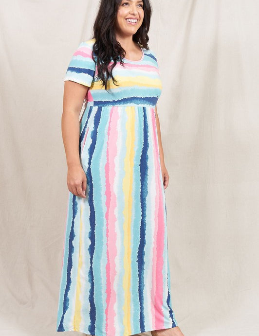 Water Color Short Sleeve Maxi Dress